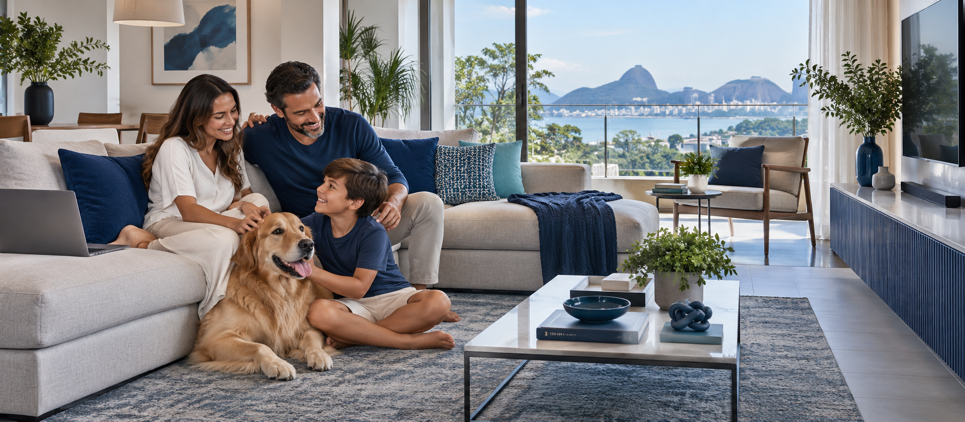 Família tranquila em uma residência protegida