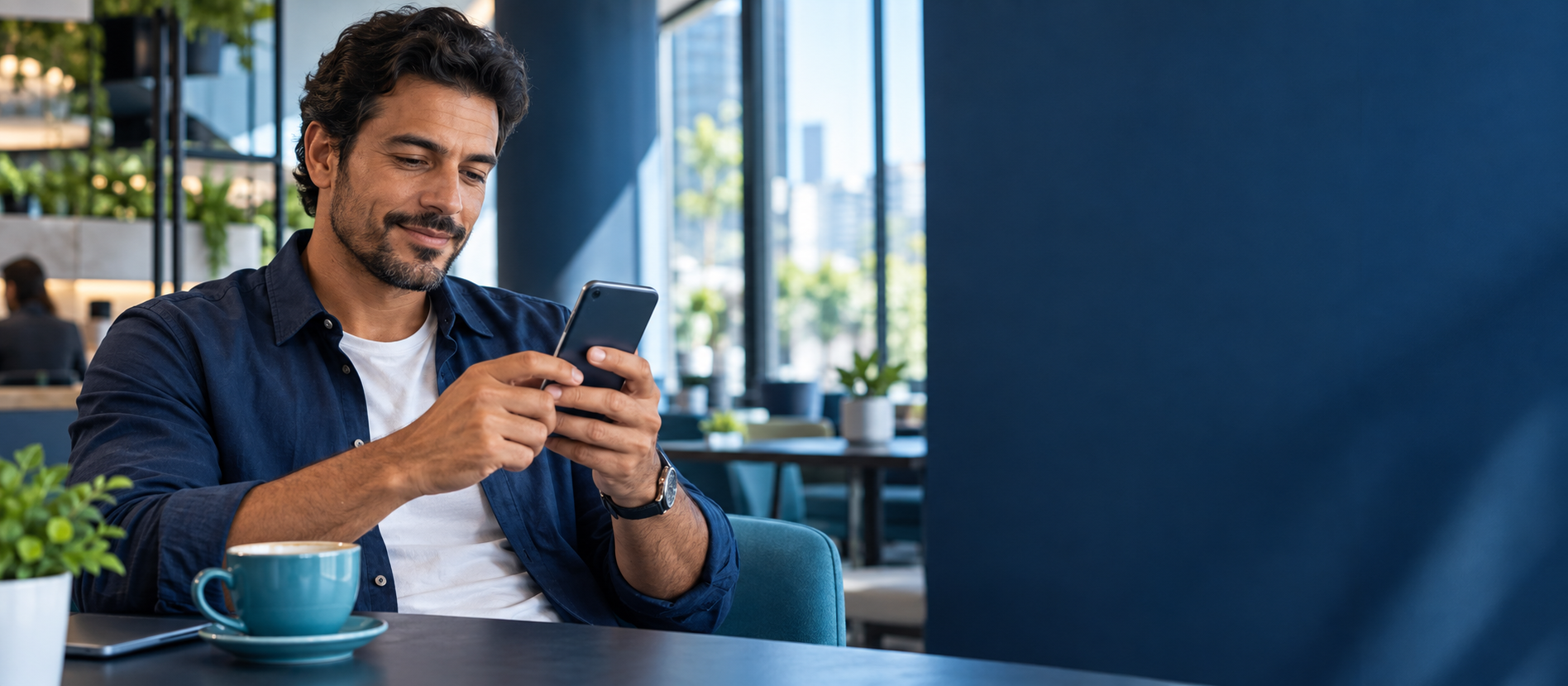 Profissional usando smartphone com tranquilidade
